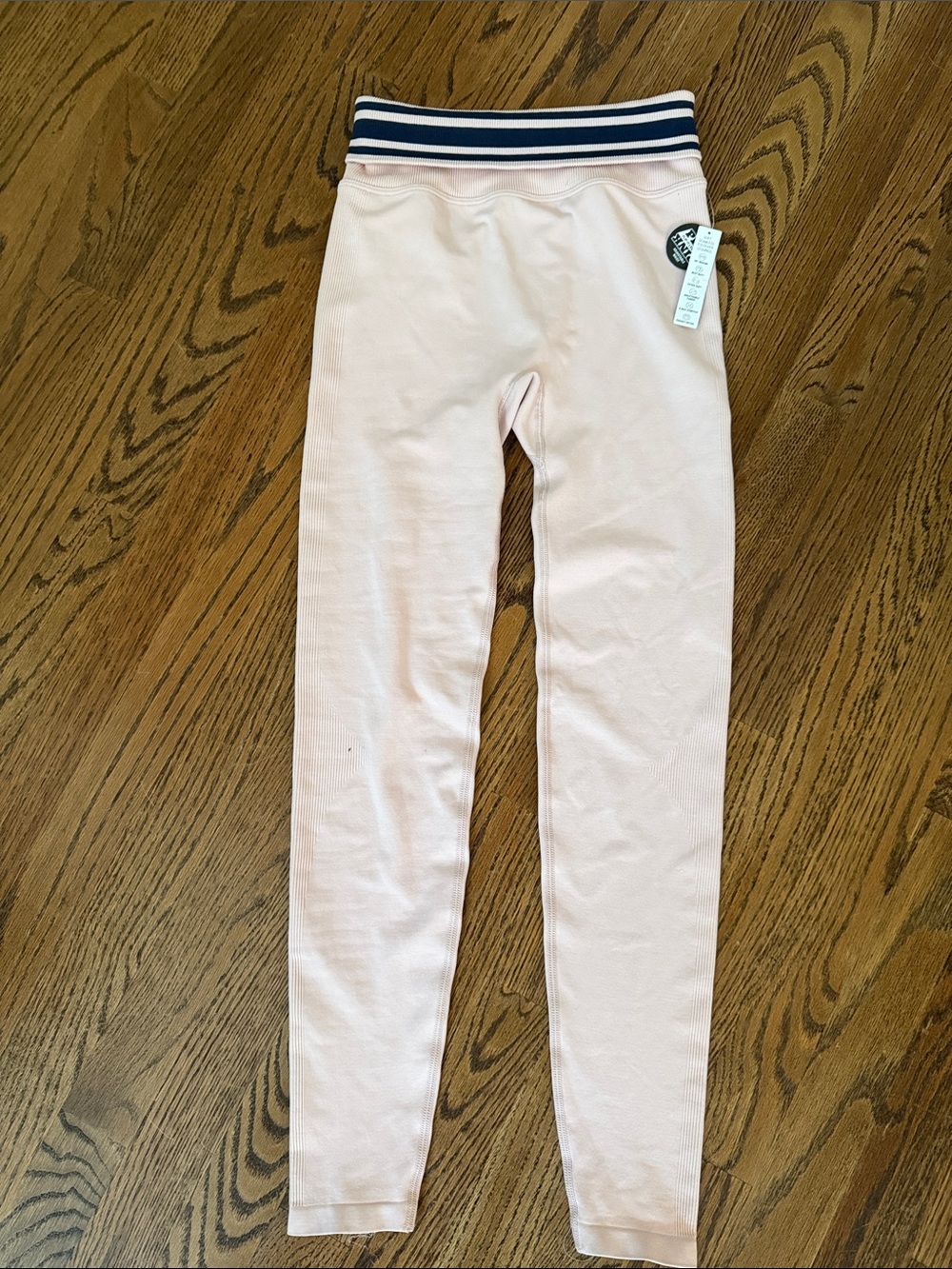 Pink Victoria’s Secret seamless fold over Leggings navy Striped Waistband Sz XS